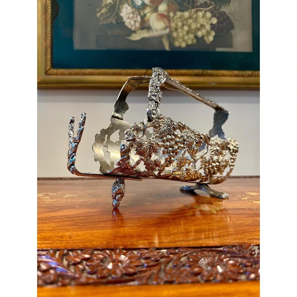 Vintage‎ Silverplate Wine Bottle Holder with Grapevine Design